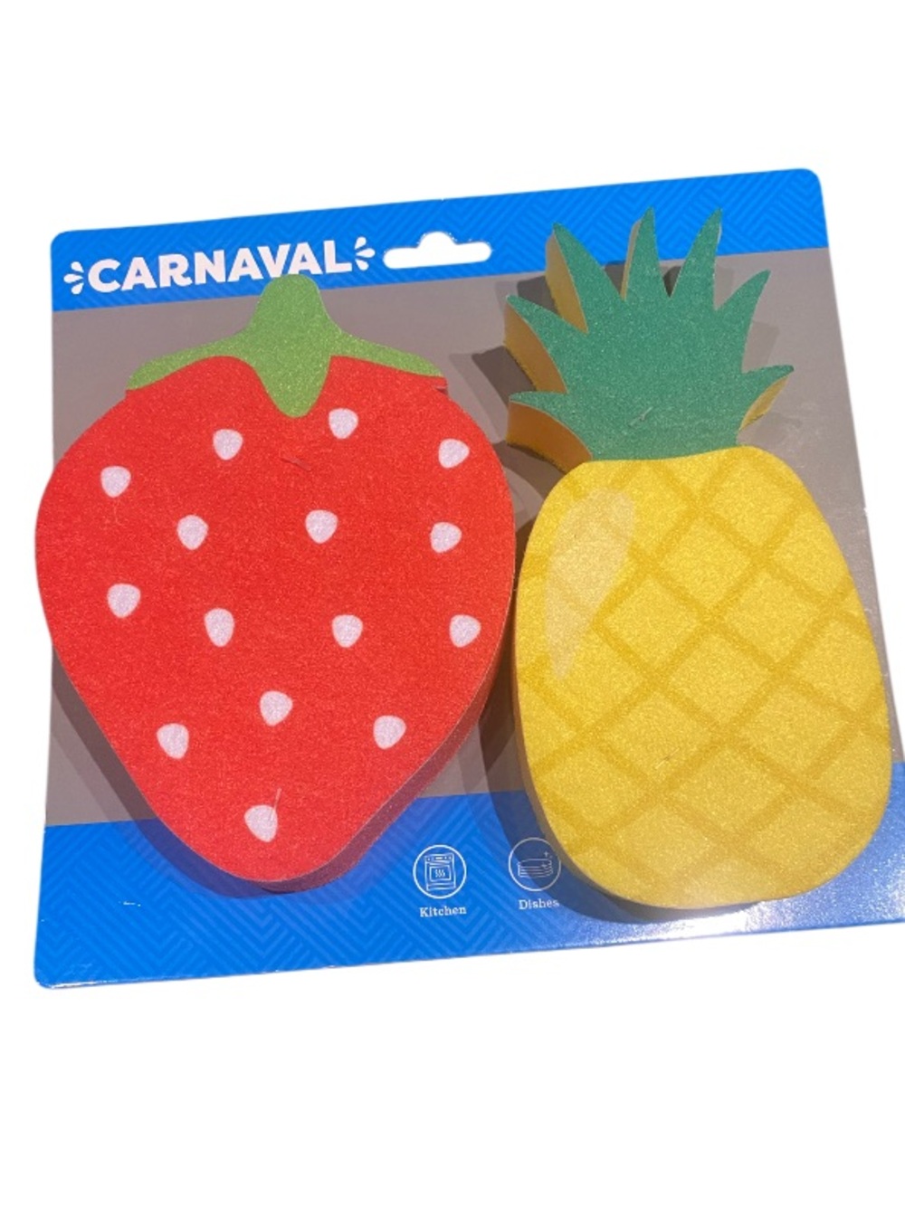 Carnaval Fruit-Shaped Kitchen Sponges - Red Strawberry & Yellow Pineapple